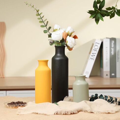 Ceramic Vases Set of 3, Farmhouse Decor Flower Vase for Centerpiece Table Decorations, Boho Decor Vases, Rustic vase in Various Sizes for Living Room,Fireplace, Shelves in Saudi Arabia