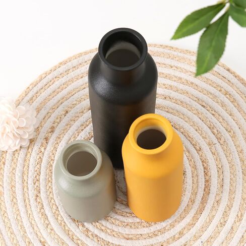 Ceramic Vases Set of 3, Farmhouse Decor Flower Vase for Centerpiece Table Decorations, Boho Decor Vases, Rustic vase in Various Sizes for Living Room,Fireplace, Shelves in Saudi Arabia