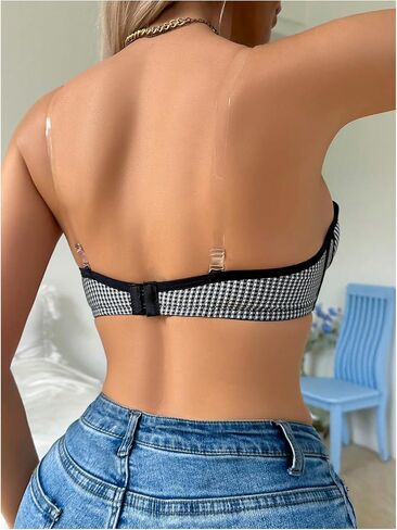حمالة صدر نسائية من SweatyRocks بدون حمالات ذات إغلاق أمامي منقوشة وحمالات صدر باندو in Saudi Arabia