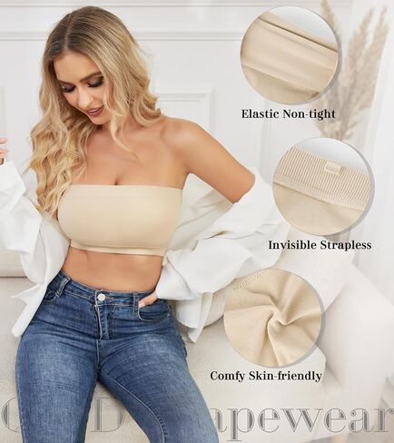 QWD Strapless Bras for Women Bandeau Bra Push UP Women's Tube Top Bralette Seamless Non-Padded in Saudi Arabia