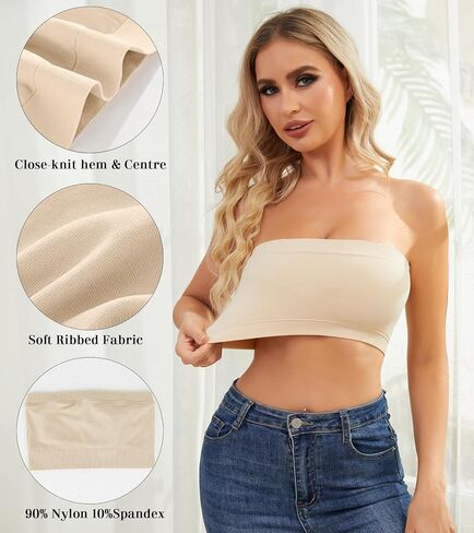 QWD Strapless Bras for Women Bandeau Bra Push UP Women's Tube Top Bralette Seamless Non-Padded in Saudi Arabia