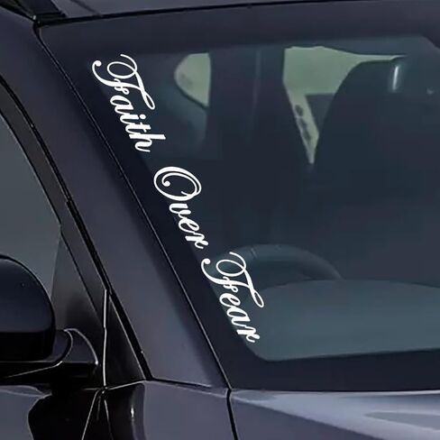 ملصق فينيل على شكل شعار الإيمان فوق الخوف من الفينيل على شكل يسوع المسيحي لنافذة شاحنة السيارة، اقتباس إيماني ملهم in Kuwait