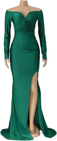 A ADILACA Women's Sexy V-Neck Off Shoulder High Split Formal Party Maxi Dress in Saudi Arabia