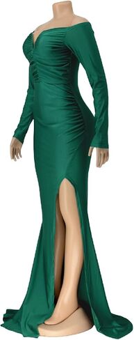 A ADILACA Women's Sexy V-Neck Off Shoulder High Split Formal Party Maxi Dress in Saudi Arabia