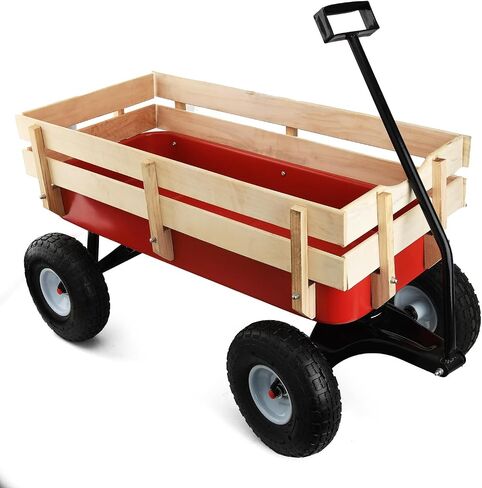 All-Terrain Cargo Wagon,White Flower Girl Wagon Pull Along Wagon with Removable Wooden Side Panels,Big Tires and Wide Grip Handle for Weddings,33" L x 15.7" W x 19.6" H in Kuwait