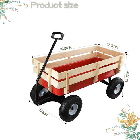 All-Terrain Cargo Wagon,White Flower Girl Wagon Pull Along Wagon with Removable Wooden Side Panels,Big Tires and Wide Grip Handle for Weddings,33" L x 15.7" W x 19.6" H in Kuwait