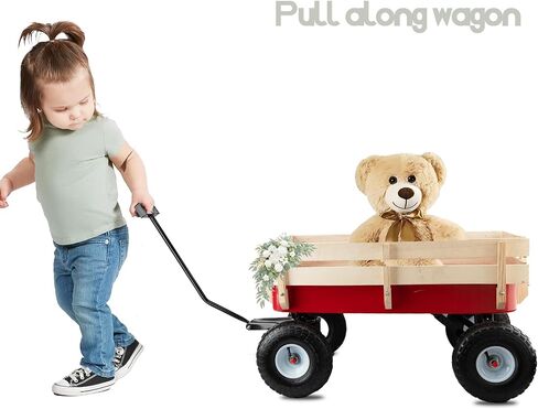 All-Terrain Cargo Wagon,White Flower Girl Wagon Pull Along Wagon with Removable Wooden Side Panels,Big Tires and Wide Grip Handle for Weddings,33" L x 15.7" W x 19.6" H in Kuwait