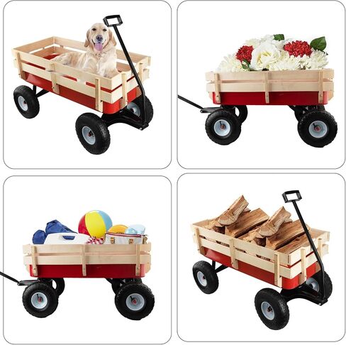 All-Terrain Cargo Wagon,White Flower Girl Wagon Pull Along Wagon with Removable Wooden Side Panels,Big Tires and Wide Grip Handle for Weddings,33" L x 15.7" W x 19.6" H in Kuwait