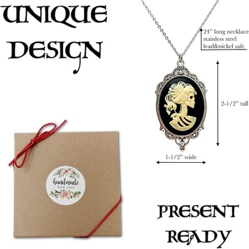 UMBRELLALABORATORY Gothic Lolita dress accessories Pirate Sugar Skull Victorian necklace or earrings goth jewelry Day of the dead pendant charm skeleton black cat cameo in Saudi Arabia