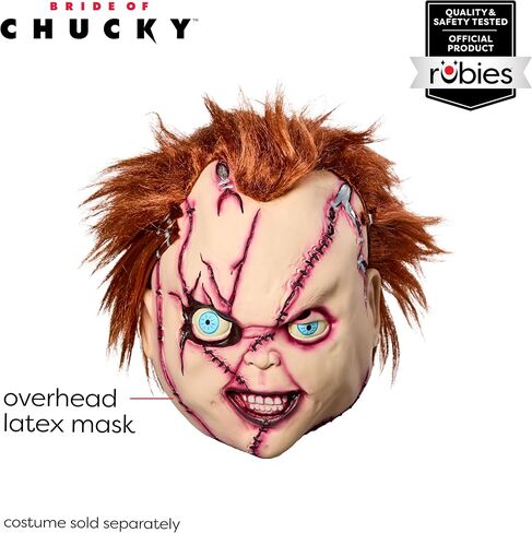 Rubies Men's Bride of Chucky Stitched-Up Chucky Deluxe Latex Overhead Costume Mask, One Size in Saudi Arabia