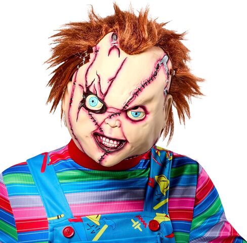 Rubies Men's Bride of Chucky Stitched-Up Chucky Deluxe Latex Overhead Costume Mask, One Size in Saudi Arabia