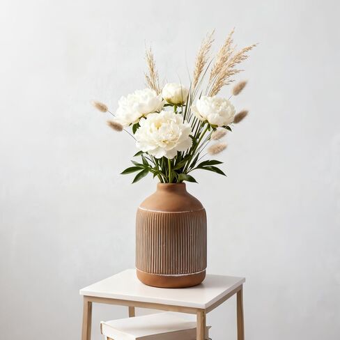 Pottery Country Vase, Bohemian Farmhouse Decor Terracotta Flower Vase, 7.5 Inch, Suitable for Tabletop, Dining Table, Living Room Decor Brown in Saudi Arabia