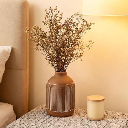 Pottery Country Vase, Bohemian Farmhouse Decor Terracotta Flower Vase, 7.5 Inch, Suitable for Tabletop, Dining Table, Living Room Decor Brown in Saudi Arabia