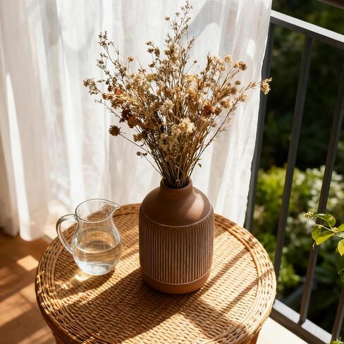 Pottery Country Vase, Bohemian Farmhouse Decor Terracotta Flower Vase, 7.5 Inch, Suitable for Tabletop, Dining Table, Living Room Decor Brown in Saudi Arabia