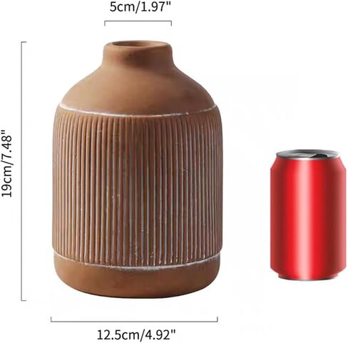 Pottery Country Vase, Bohemian Farmhouse Decor Terracotta Flower Vase, 7.5 Inch, Suitable for Tabletop, Dining Table, Living Room Decor Brown in Saudi Arabia