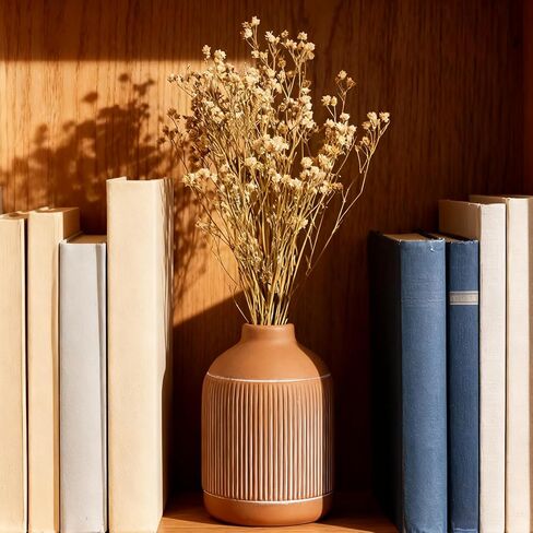 Pottery Country Vase, Bohemian Farmhouse Decor Terracotta Flower Vase, 7.5 Inch, Suitable for Tabletop, Dining Table, Living Room Decor Brown in Saudi Arabia