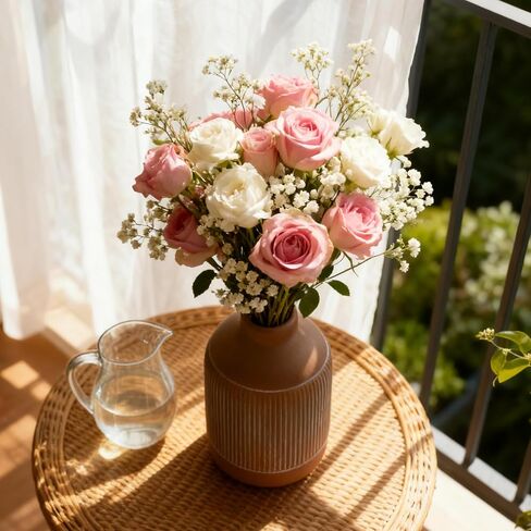 Pottery Country Vase, Bohemian Farmhouse Decor Terracotta Flower Vase, 7.5 Inch, Suitable for Tabletop, Dining Table, Living Room Decor Brown in Saudi Arabia
