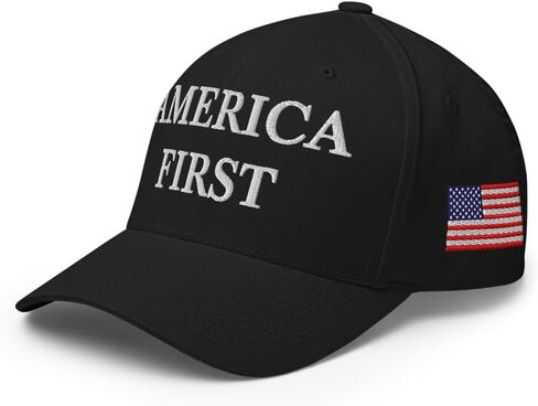 قبعة America First - قبعة مرنة منظمة ومطرزة - هدية وطنية بعلم الولايات المتحدة الأمريكية in Saudi Arabia