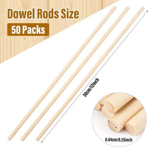 60Pcs Wooden Dowel Rods 1/4 x 12 Inch Precut Wooden Rod Sticks, Wood Sticks for Crafts, Natural Wood Dowels for Craft,Cake Dowels Hardwood Craft Dowel Rods for DIY Projects (60) in Kuwait