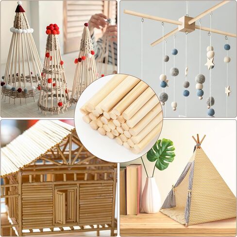 60Pcs Wooden Dowel Rods 1/4 x 12 Inch Precut Wooden Rod Sticks, Wood Sticks for Crafts, Natural Wood Dowels for Craft,Cake Dowels Hardwood Craft Dowel Rods for DIY Projects (60) in Kuwait