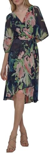 DKNY Women's Balloon Sleeve Faux Wrap Midi Dress in Saudi Arabia