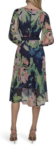 DKNY Women's Balloon Sleeve Faux Wrap Midi Dress in Saudi Arabia