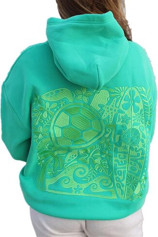 Women Preppy Embroidered Hoodies Cute Graphic Long Sleeve Hooded Sweatshirt Teen Girls Y2K Oversized Pullover Tops in Saudi Arabia