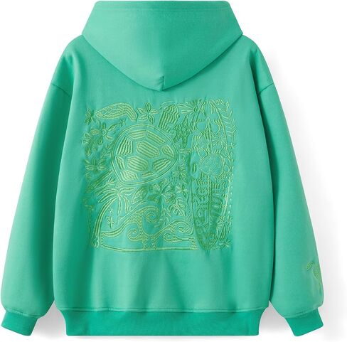 Women Preppy Embroidered Hoodies Cute Graphic Long Sleeve Hooded Sweatshirt Teen Girls Y2K Oversized Pullover Tops in Saudi Arabia