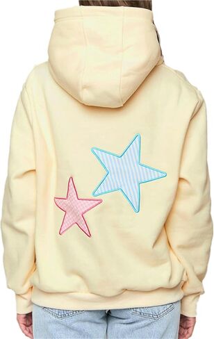 Women Preppy Embroidered Hoodies Cute Graphic Long Sleeve Hooded Sweatshirt Teen Girls Y2K Oversized Pullover Tops in Saudi Arabia