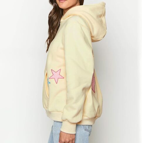 Women Preppy Embroidered Hoodies Cute Graphic Long Sleeve Hooded Sweatshirt Teen Girls Y2K Oversized Pullover Tops in Saudi Arabia