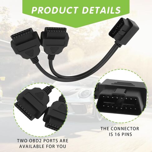 ijuicy OBD2 16 Pin Splitter, OBD II Splitter Extension, 1 Male to 2 Female Extension Cable Adapter, Suitable for All OBD2 interfaces (12inch/30cm) in Saudi Arabia