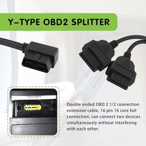 ijuicy OBD2 16 Pin Splitter, OBD II Splitter Extension, 1 Male to 2 Female Extension Cable Adapter, Suitable for All OBD2 interfaces (12inch/30cm) in Saudi Arabia