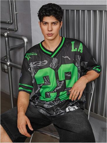 GORGLITTER Men's Number Graphic Jersey Shirts Short Sleeve V Neck Tees Sports T-Shirt Top in Saudi Arabia