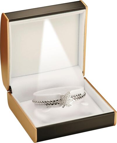 LED Bracelet Bangle Anklet Jewelry Gift Box for Engagement, Wedding…Luxury PU Leather Dome Top Designed with Gold Color Painted on the Sides Bangle Bracelet Anklet Jewelry Gifts Holder Storage Box with Light for Women for Men in Kuwait