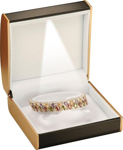 LED Bracelet Bangle Anklet Jewelry Gift Box for Engagement, Wedding…Luxury PU Leather Dome Top Designed with Gold Color Painted on the Sides Bangle Bracelet Anklet Jewelry Gifts Holder Storage Box with Light for Women for Men in Kuwait