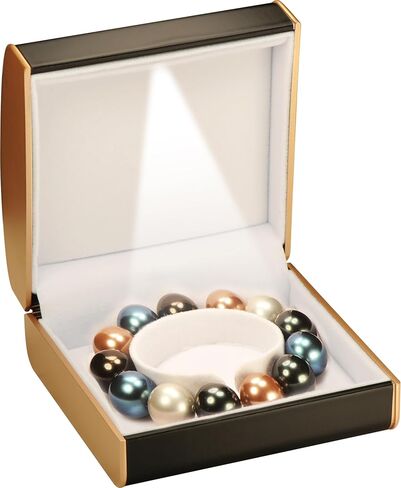 LED Bracelet Bangle Anklet Jewelry Gift Box for Engagement, Wedding…Luxury PU Leather Dome Top Designed with Gold Color Painted on the Sides Bangle Bracelet Anklet Jewelry Gifts Holder Storage Box with Light for Women for Men in Kuwait