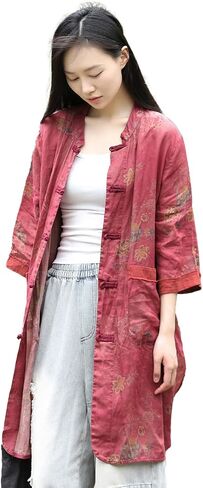 Boho Chic Women's Long Floral Print 3/4 Sleeve Shirt - Lightweight Button Duster Top for Spring & FAL in Saudi Arabia