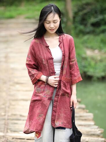 Boho Chic Women's Long Floral Print 3/4 Sleeve Shirt - Lightweight Button Duster Top for Spring & FAL in Saudi Arabia