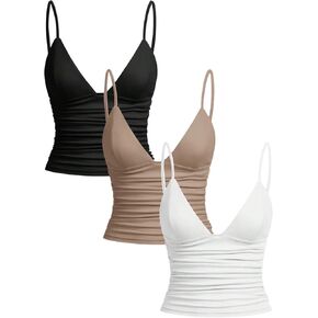SOLY HUX Women's Deep V Neck Spaghetti Strap Crop Top 3 Packs Camisole Summer Layer Cami Shirts in Saudi Arabia