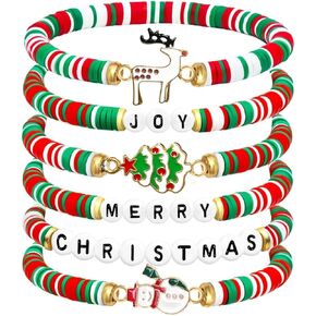 Christmas Bracelets 6 Pack Polymer Clay Jewelry Merry Christmas Gifts for Women Teens Girl Gifts in Saudi Arabia