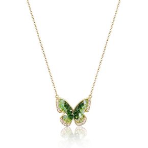 Stunning Green Crystal Butterfly Pendant Necklace, 18K Gold Plated Brass, Fairy-Inspired, Elegant Gold Necklace for Women in Saudi Arabia