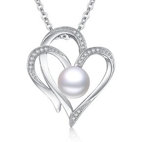 8mm Pearl Necklace 925 Sterling Silver Jewelry AAAAA Cubic Zirconia Heart Pendant Necklace Best Gifts for Mom Women Girlfriend Grandma Friend Lover Her Wedding Birthday Anniversary Graduation Daily in Saudi Arabia