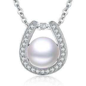 11.5 mm Pearl Necklace 925 Sterling Silver Jewelry AAAAA Cubic Zirconia Horseshoe Pendant Necklace Best Gifts for Mom Women Girlfriend Grandma Friend Lover Her Wedding Birthday Anniversary Graduation Daily in Saudi Arabia