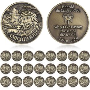 12 Pcs Lamb of God Coin John 1: 29 Easter Challenge Christian Coin Zinc Alloy Prayer Coin Religious Coins Gifts for Men Women Christian Church Party Prayers in Kuwait