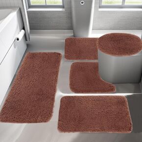 5PCS Bath Mat Solid Color Bath Mats 5 Set Bathroom Rugs for Toilet Mats Universal Soft Longhair Water Absorption Non-Slip Thick Machine Washable Easy to Dry Dark Color (Black) in Saudi Arabia