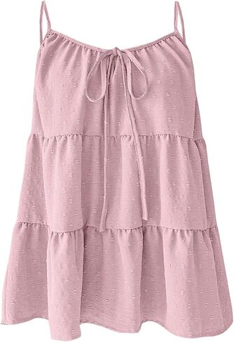 SOLY HUX Women's Summer Ruffle Tie Front Tops Spaghetti Strap Scoop Neck Babydoll Camisole Top in Saudi Arabia