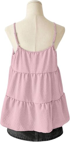 SOLY HUX Women's Summer Ruffle Tie Front Tops Spaghetti Strap Scoop Neck Babydoll Camisole Top in Saudi Arabia