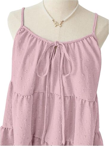 SOLY HUX Women's Summer Ruffle Tie Front Tops Spaghetti Strap Scoop Neck Babydoll Camisole Top in Saudi Arabia