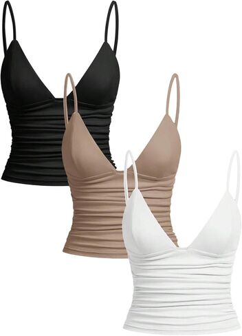 SOLY HUX Women's Deep V Neck Spaghetti Strap Crop Top 3 Packs Camisole Summer Layer Cami Shirts in Saudi Arabia