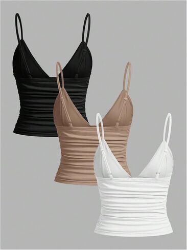 SOLY HUX Women's Deep V Neck Spaghetti Strap Crop Top 3 Packs Camisole Summer Layer Cami Shirts in Saudi Arabia